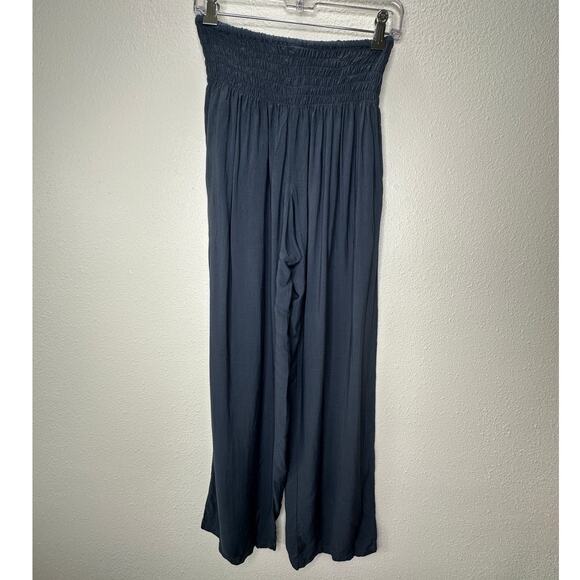NWT Paradise Island Navy Blue Ruched Drawstring Wide Leg Casual Pants OS - Picture 7 of 16